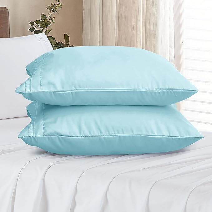 Elegant Comfort Premium Hotel Quality 2-Piece Pillowcase Set, Luxury & Softest 1500 Thread Count Egyptian Quality Bedding Pillowcases, Wrinkle and Fade Resistant, Aqua Blue, Standard/Queen