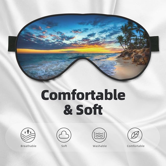 Orange Sunrise Over the Beach Sleep Mask Eye Mask with Adjustable Strap Eye Sleep Shade Cover Blocks Light for Women Men Airplane Travel Nap
