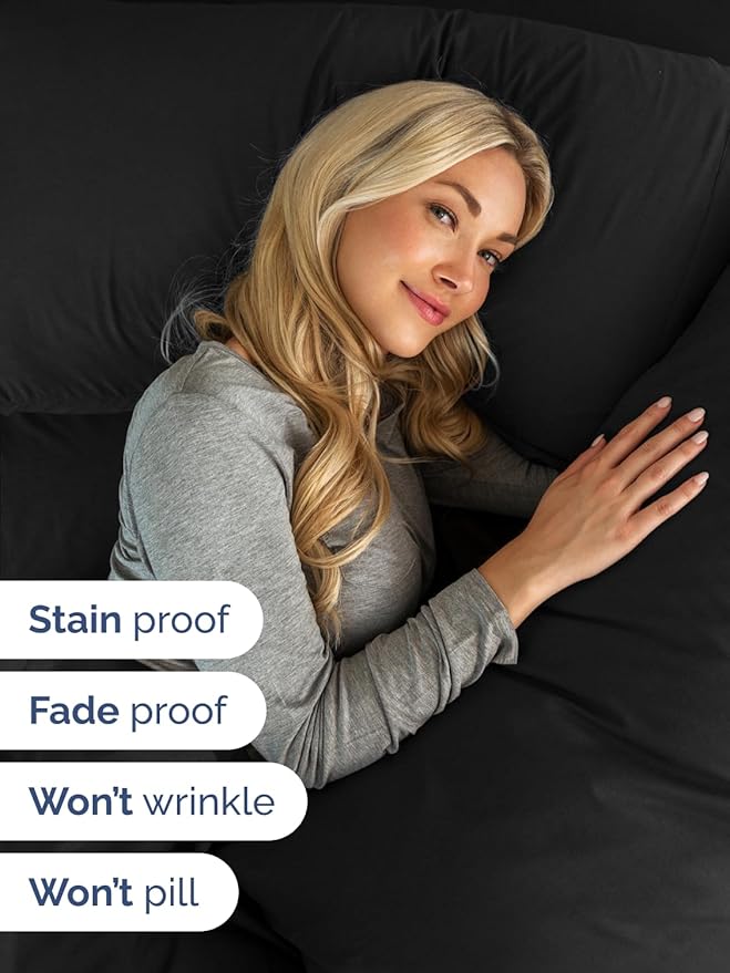 Extra Deep Split King Sheet Set - 5 Piece Breathable & Cooling Bed Sheets - Easily Fits 18 to 24 inch Mattress - Ultra Soft, Wrinkle & Fade Free w/ Extra Deep Pockets - Hotel Luxury Bedding - Black