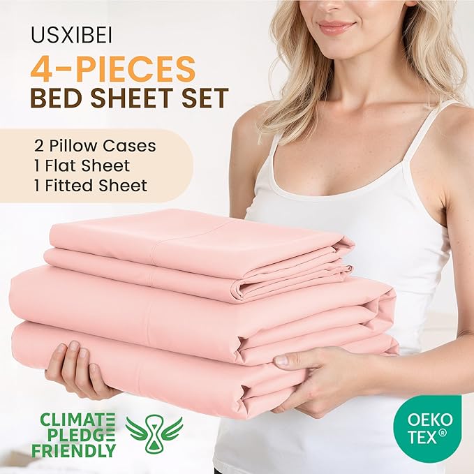 Cal King 4 Piece Bed Sheet Set - Ultra Imitation Cotton-Premium Breathable & Cooling Sheets - Hotel Luxury Bed Sheets Deep Pocket up to 15"- Wrinkle, Fade(Baby Pink, California King)