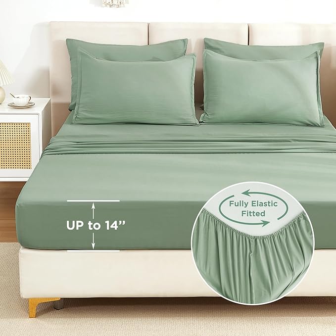 Litanika Comforter California King Size Set Sage Green - 7 Pieces Bed in a Bag California King Bedding Comforter Sets, Plain Lightweight Bed Set with Comforter, Sheets, Pillowcases & Shams