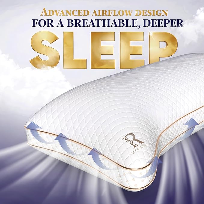 Royal Therapy King 4-Pack Memory Foam Pillow, Adjustable Shredded Odor-Free Cut-Out Bed Pillow for Neck & Shoulder Pain Relief, Breathable Support for Back, Stomach, Side Sleepers, BioForm