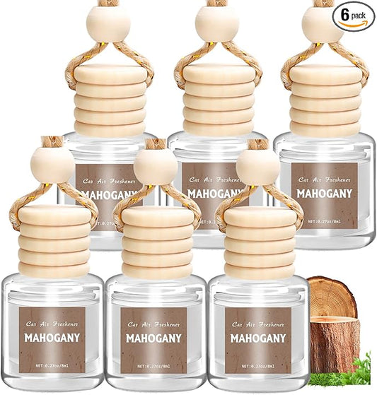 AROIC 6 Pack Car Air Freshener, Mahogany Premium Woody Car Air Freshener Diffuser Fragrance, Hanging Essential Oil Diffuser for Auto Interior Decor, Long Lasting Natural Scent Car Accessories Unisex