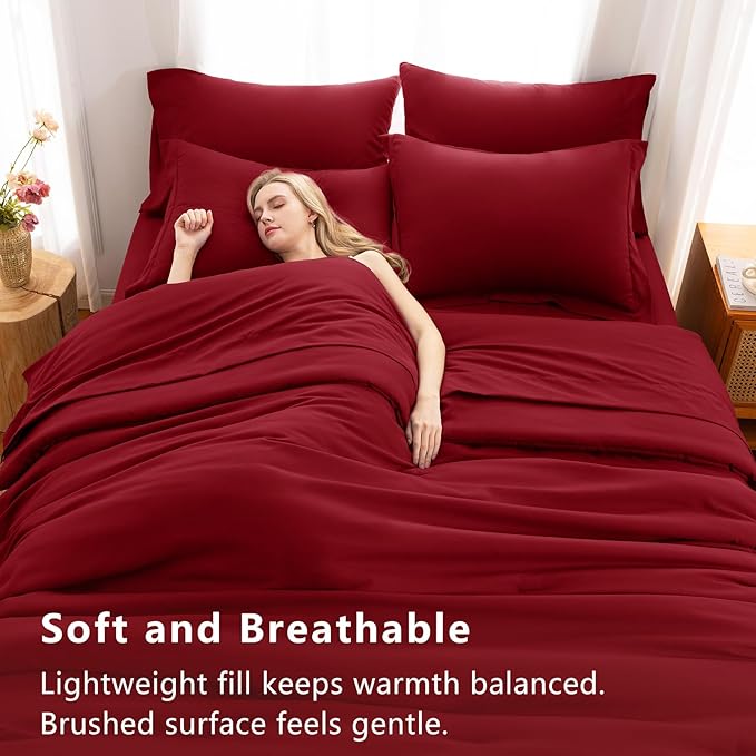 CozyLux Twin XL Comforter Set Dark Red, 5 Pieces Bed in a Bag Twin Extra Long Comforter Set with Sheets for College Dorm, Luxury Bedding Sets with Down Alternative Comforter, Sheets, Pillowcase & Sham