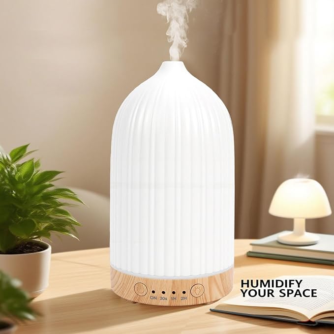 Haofy 200ML Essential Oil Diffuser Quiet Ultrasonic Aromatherapy Diffuser with Wood Grain Base 7 Color LED Lights Auto Shut Off for Bedroom Home Office Yoga Studio