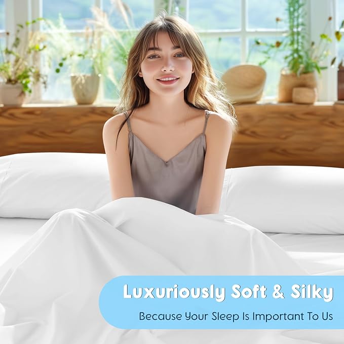 SONORO KATE 100% Egyptian Cotton Sheets Set - 1000 High Thread Count, Luxury 5-Star Hotel Sateen Bed Sheets, Soft, Breathable Long Staple Sheets, Fit up to 16" - 4 PC (White,Full)