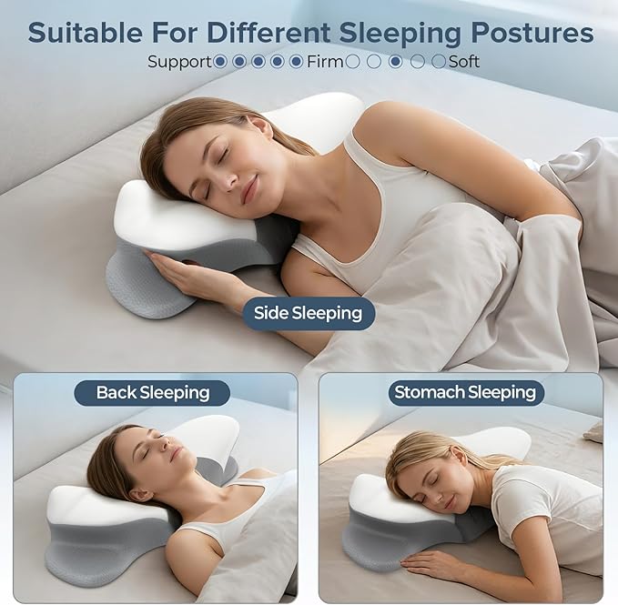 beslovo Cervical Neck Pillow for Pain Relief, Ergonomic Side Sleeper Pillow for Sleeping, Orthopedic Neck Support Contour Memory Foam Pillow for Side Back Stomach Sleepers, Ideal for Office & Travel