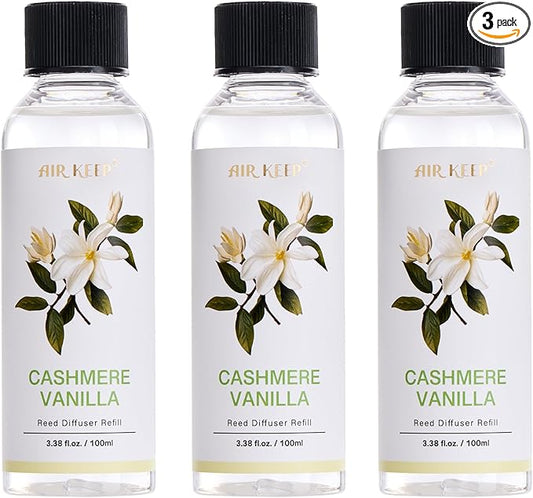 Airkeep Reed Diffuser Oil Refill/Cashmere Vanilla/3.38 oz(100ml)/3 Pack/Scented Oil Refill for Reed Diffuser Home Fragrance for Bedroom, Bathroom Office Home Decor