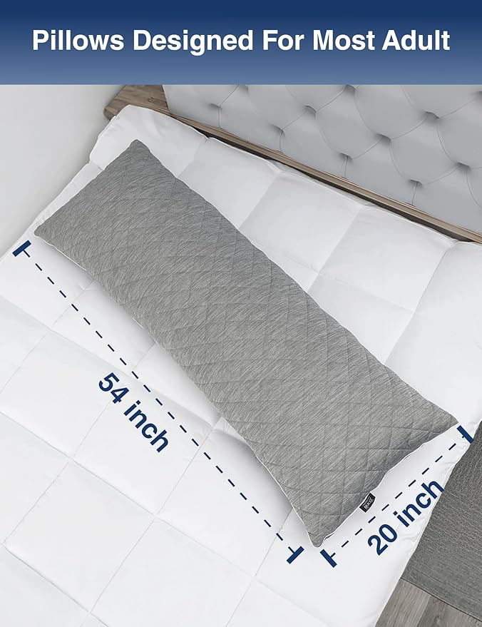 ZonLi Cooling Body Pillow for Adults Side Sleeper & Pregnancy - Memory Foam Insert Long Body Pillow 20 x 54 Inch with Washable Pillowcase, Gift for Men Women Grey