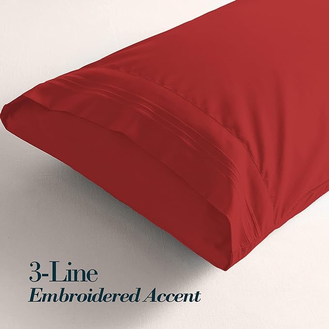 Mocassi 2-Piece Premium Standard/Queen Pillowcase Set 1800 Series Hotel Quality Microfiber - Soft and Breathable with 3-Line Embroidery Wrinkle and Stain Resistant, Easy Care, 20" x 30", Rust