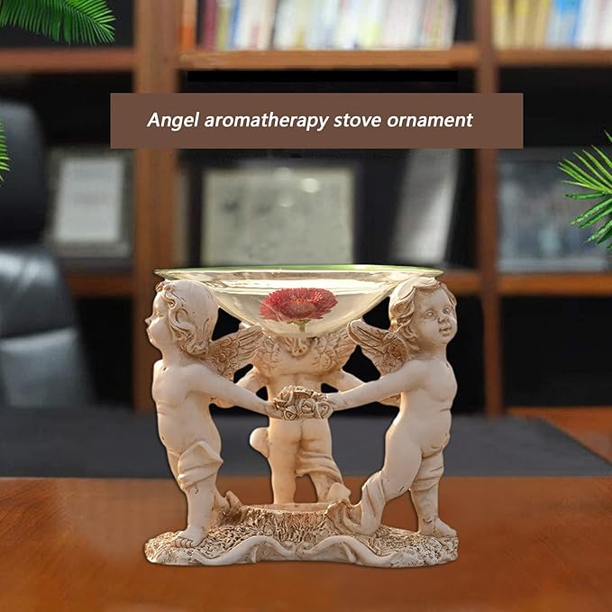 Glass Essential Oil Diffuser, 80ML Small Glass Reservoir Diffuser with Resin Statue Base for Home Office Bedroom Gift (Angel-1)