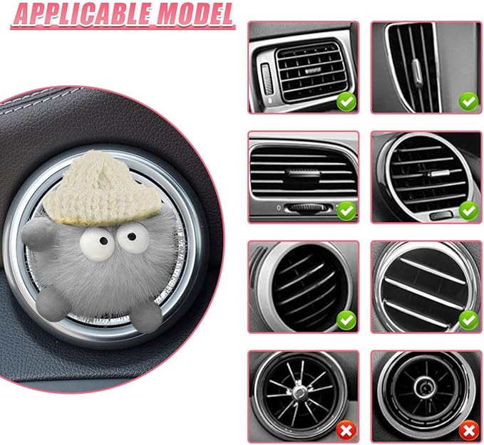 YoRise Coal Ball Car Dashboard Air Vent Trim Clips, Cute Car Vent Clip, Auto Diffuser Outlet Clip Charm, Universal Vehicle Interior Decoration Accessories for Women Girls (Gray)