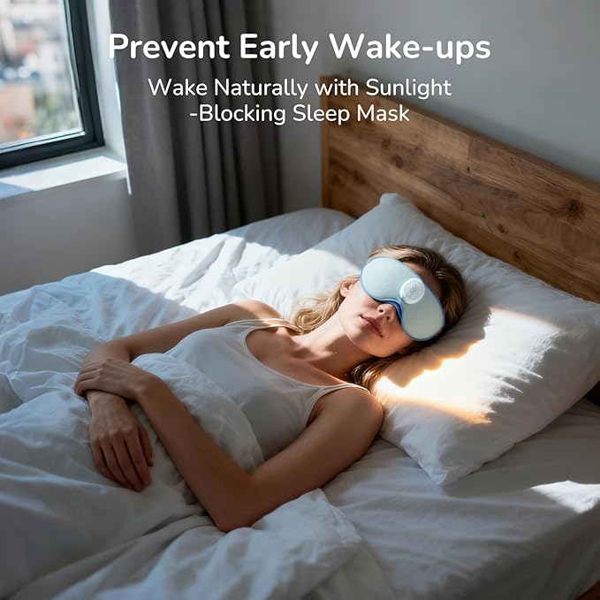Housbay Sound Machine with Eye Mask for Sleeping, Nap & Bedroom, Blocks Snores & Prevents Early Wake-Ups for Light & Noise Sensitive Sleepers, Ice Blue