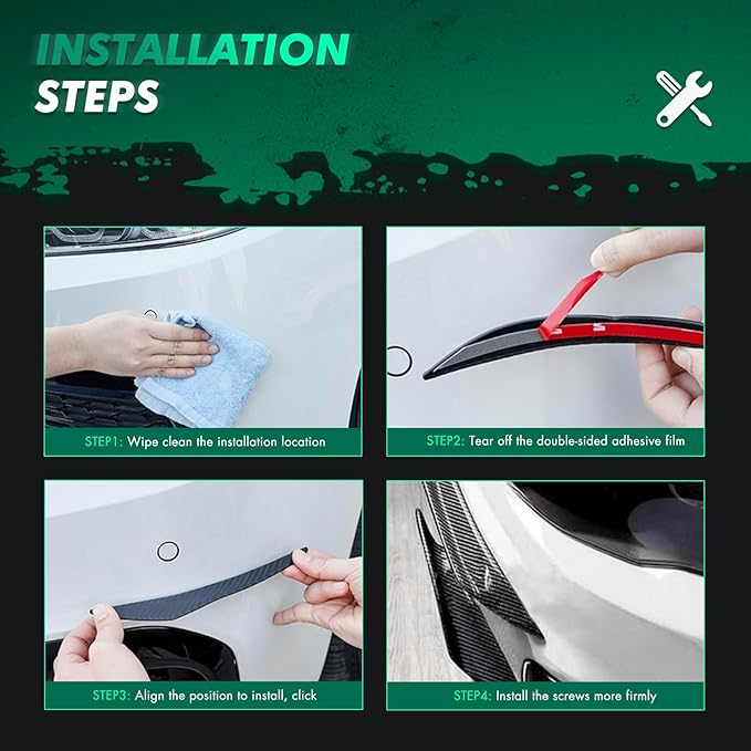 SCITOO Glossy Carbon Look Universal Front Bumper Canards Diffuser Lip Splitter Fins Bumper Splitters Aprons - 4PCS