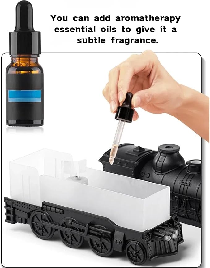 300ML Vintage Train Diffuser & Cool Mist Humidifier with Steam Effect, Remote Control, Dual Modes & Warm Blue LED Light (Green,With remote control)
