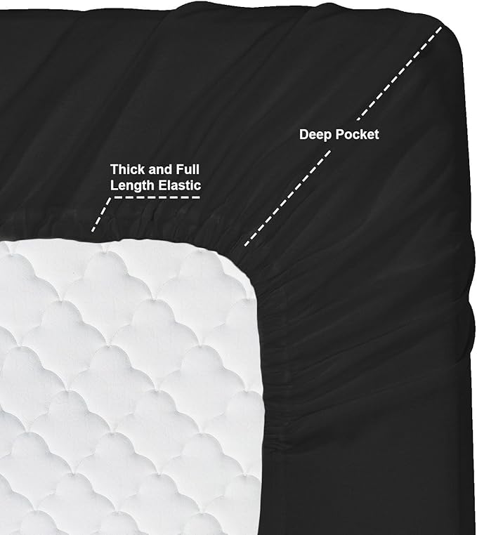 Clara Clark Bed Sheets, Premier 1800 Series 4 Piece Bed Sheet Set, Deep Pocket, Wrinkle, Fade, Stain Resistant, Luxury Soft Bedding Sheets & Pillowcases, Queen, Black