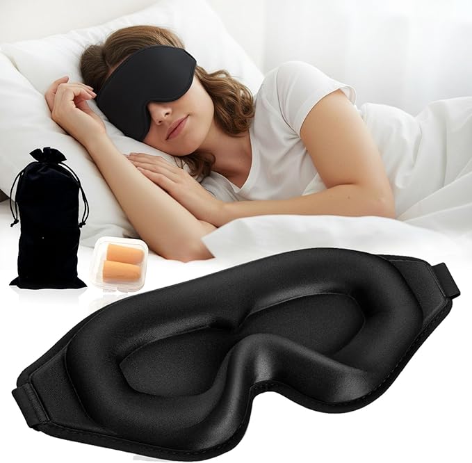 3D Sleep Mask for Side Sleepers Men Women Zero Eye Pressure Memory Foam Blackout Eye Mask Soft Breathable Light Blocking for Travel Yoga Napping Night Black