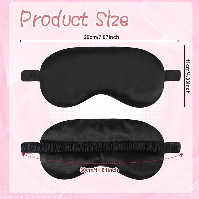 2 Pack Silk Sleep Mask Adjustable Silk Eye Mask for Sleeping Soft Sleeping Eye Shade Cover for Women Men Soft Blackout Eye Mask Satin Blindfold with Elastic Strap for Travel & Home-Black