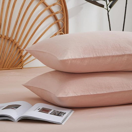 100% French Linen Pillowcase Set of 2, Mothers Day Breathable Envelope Closure Soft Linen Pillow Cover,Soft Luxury Hotel & Home Use, Gift