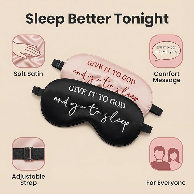 Sleep Mask Set of 2, “Give It to God and Go to Sleep” Comforting Embroidered Eye Mask, Adjustable Soft Sleeping Mask for Men Women, Blindfold to Let Go of Worries and Sleep Peacefully (Black&Pink)