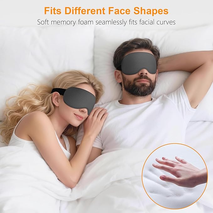 Gritin 100% Blackout Sleep Eye Mask for Side Sleeper Men Women, Zero Eye Pressure 3D Contoured Cup and Eyelash Friendly Sleeping Mask, Ergonomic-Dark Grey