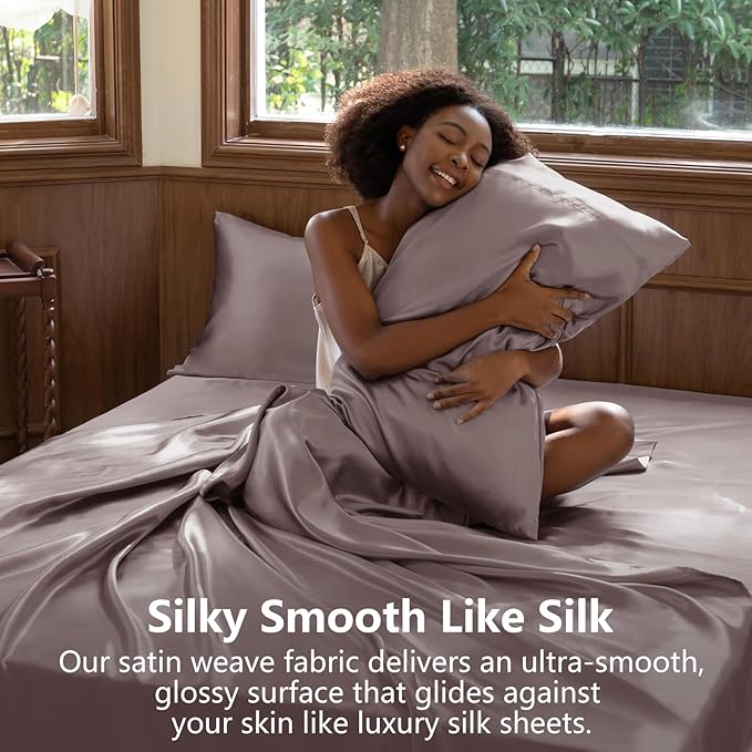 CozyLux Satin Sheets Full Size Sheets - 4 Piece Silky Full Size Bed Sheets, Luxury Dusty Purple Full Bed Set with Smooth and Soft Microfiber, Includes 1 Fitted Sheet, 1 Flat Sheet and 2 Pillowcases