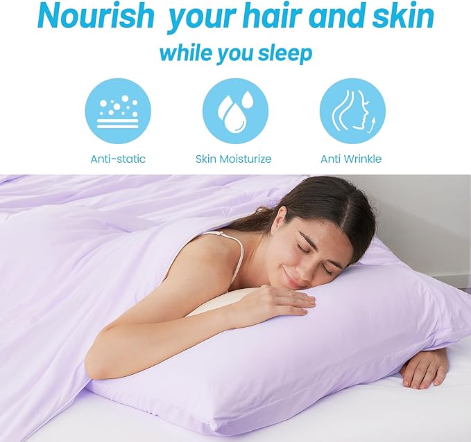 Cozy Bliss Cooling Pillow Cases for Hot Sleepers, Q-Max>0.45, Queen Size Set of 2, Soft & Silky Pillow Covers with Envelope Closure,Gift, Purple, 20x30 Inches