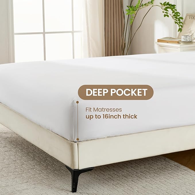ROSE&RISY White Twin Sheet Set, 3 Pieces Soft Bedding Twin Sheet Set, Breathable and Cooling,Includes Fitted, Flat, Pillow Cases - Deep Pocket (White, Twin)