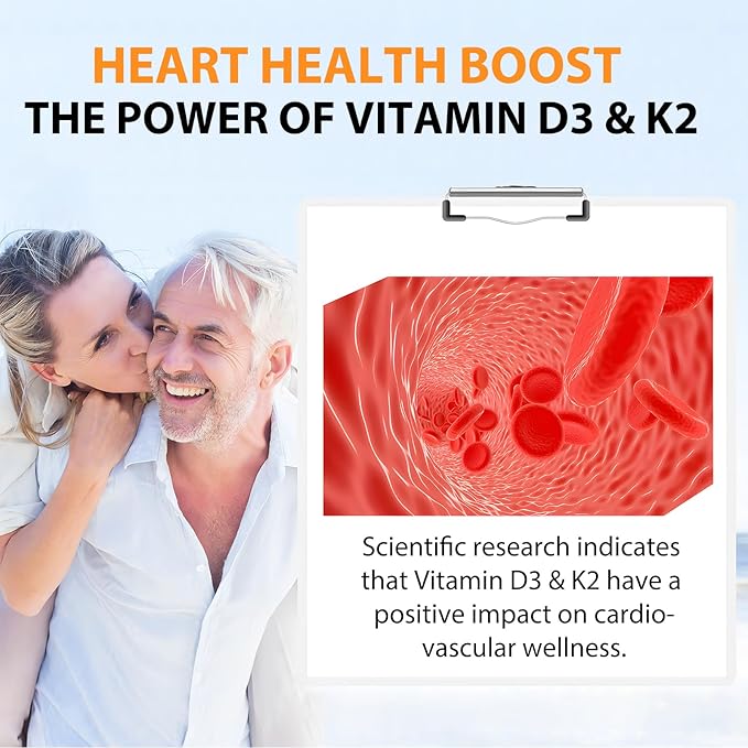 flasture Vitamin D3 K2 Supplement Softgels, 10000 IU VIT D3 + 200 MCG K2 (MK-7) | 2-in-1 Replenish Formula with Coconut Oil, Supports in Calcium Absorption, Easy to Swallow 120 Capsules.