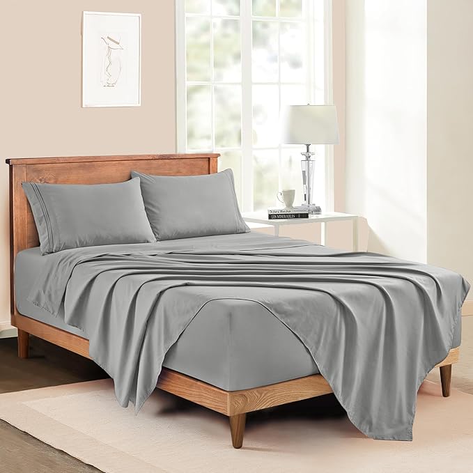 Manyshofu Extra Deep Pocket Queen Sheet Sets - Hotel Luxury 1800 Thread Count Sheets & Pillowcases - Microfiber Bedding Set up to 24" Mattress - Silver Grey Bed Sheets 18-24 Inch Deep Pockets - 4pcs