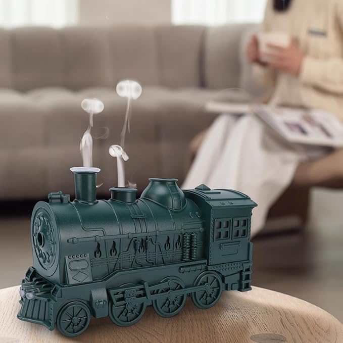 EBTOOLS 300Ml 8W Train Shaped Humidifier With Night Light, Dual Spray Modes, Warm and Cool Blue Light, Low Noise, Essential Oil Diffuser, Misting Function, Cool Mist Humidifier (green)