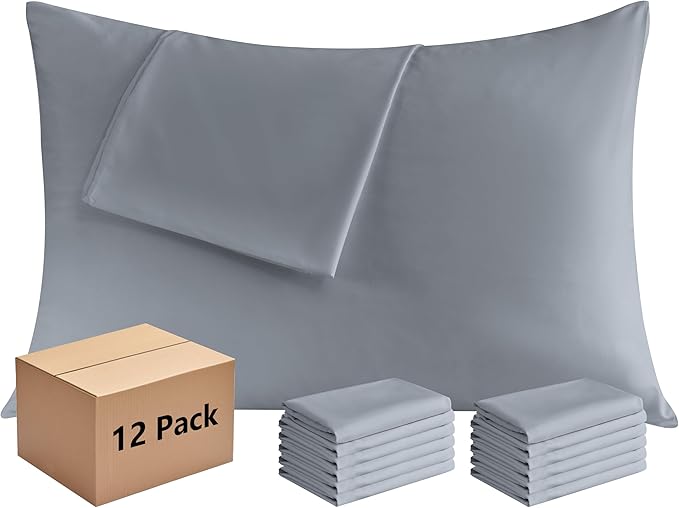 Pillowcases Standard 12 Pack, 20x26 Pillow Cases with Envelope Closure, Soft Plain Brushed Microfiber Covers Breathable Wrinkle-Resistant, Gray