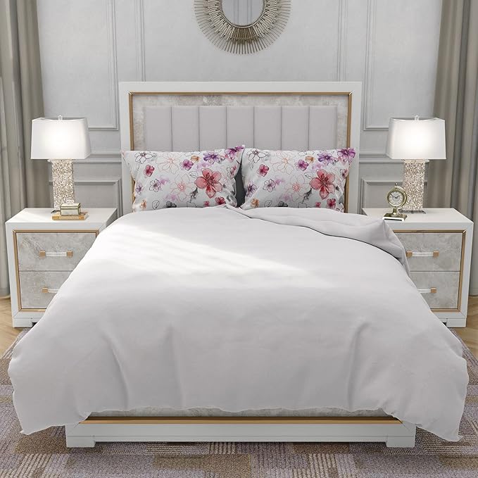 YIYEA Pillow Cases Queen Size Set of 2, Ultra Soft Double Brushed Microfiber Pillowcases Queen, Floral Bed Pillow Covers, Fade Resistant, Easy Slip-On (20"x30")