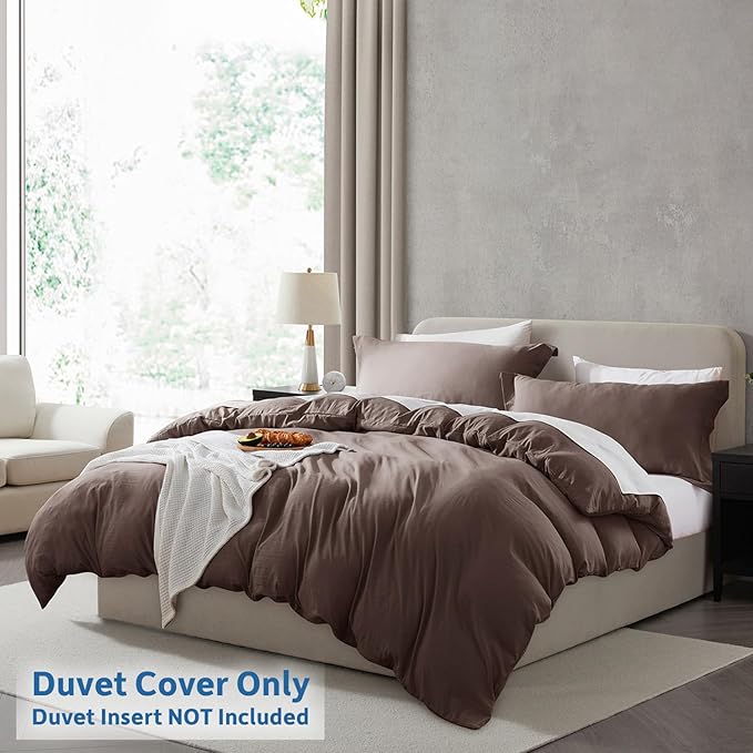 Nestl Chocolate Brown Duvet Cover Full Size - Soft Double Brushed Full Size Duvet Cover Set, 3 Piece, with Zipper Closure, 1 Duvet Cover 80x90 inches and 2 Pillow Shams