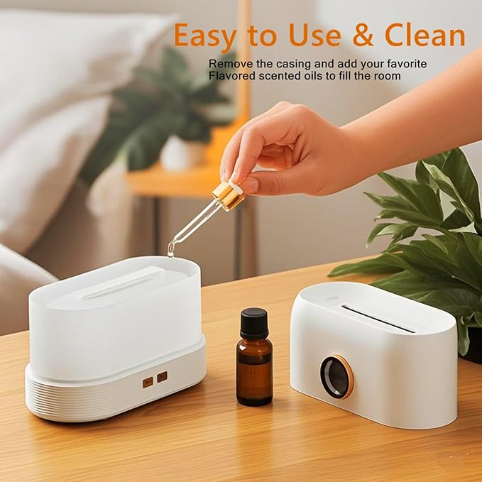 Ultrasonic Essential Oil Diffuser with Flame Effect, 200ml, Sleep Aid Humidifier, Auto Shut-Off, Night Light, Black