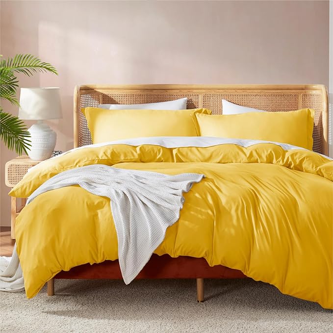 Nestl Full Duvet Cover Set with Comforter Insert - Yellow 4 Piece 80x90 Duvet Cover & 2 Pillow Shams with White Quilted Down Alternative Comforter, Ultra Soft, All Season