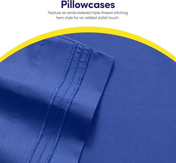 1500 Supreme Collection Twin XL Sheet Sets Royal Blue - 3 Piece Bed Sheets and Pillowcase Set for Twin XL Mattress - Extra Soft, Elastic Corner Straps, Deep Pocket Sheets, Twin XL Royal Blue