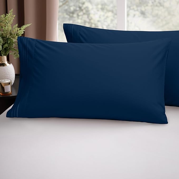 Elegant Comfort Luxury Ultra-Soft 2-Piece Pillowcase Set - 1500 Premium Hotel Quality Microfiber Double Brushed - Wrinkle Resistant, King Size, Navy Blue