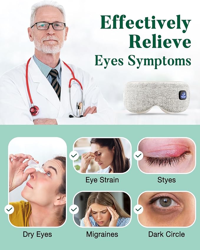 YoanYouth Heated Eye Mask for Dry Eyes, FSA Eligible HSA, Cordless Warm Compress for Eyes, Light Blocking Eye Heating Pad, Styes, Sleep, Cover Washable, Rechargeable, Light Gray