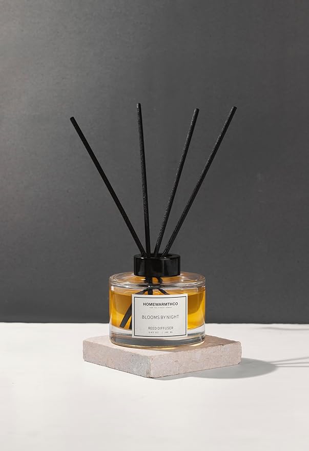 Blooms by Night (Patchouli & Sandalwood) Reed Diffuser Set - Luxury Fragrance Reed Diffusers for Home. Office, Bathroom and Home Decor - Long-Lasting Scent with Non-Toxic Oils (5.63 oz, 160ml)