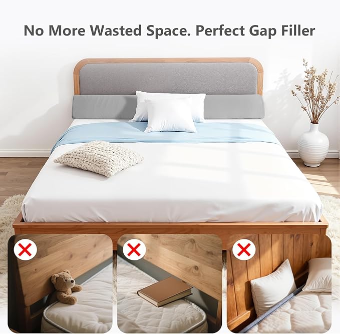 Sweetcrispy King Size Bed Wedge Pillow for Headboard, Modern Stylish Pillow to Fill Gap Between Headboard and Mattress, Bed Gap Filler, Grey