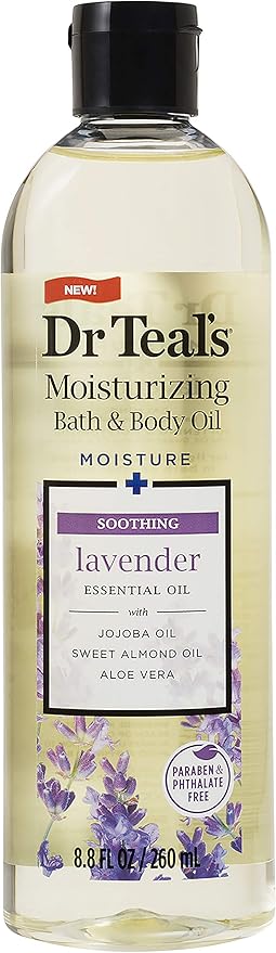 Dr Teal's Moisturizing Bath and Body Oil, Soothe & Sleep with Lavender Essential Oil, 8.8 fl oz