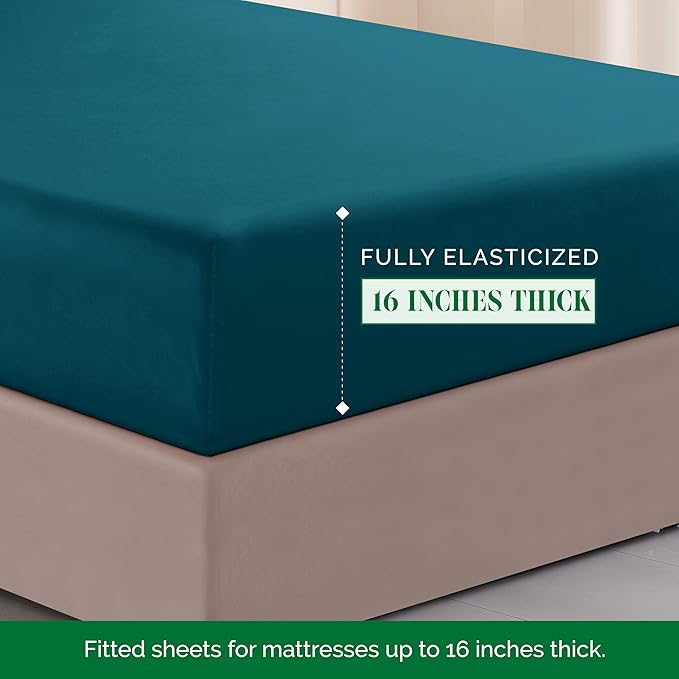 Elegant Comfort Luxurious 1500 Premium Hotel Quality Microfiber Three Line Embroidered Softest 4-Piece Bed Sheet Set, Wrinkle and Fade Resistant, Full, Marine Teal