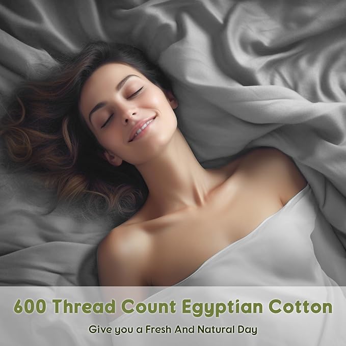 SONORO KATE 100% Egyptian Cotton Sheets King Size - 600 Thread Count, Luxury Hotel Sateen Weave Bedding Set, Soft Breathable Sheet Sets, 16" Deep Pocket - 4 PC(Grey,King)