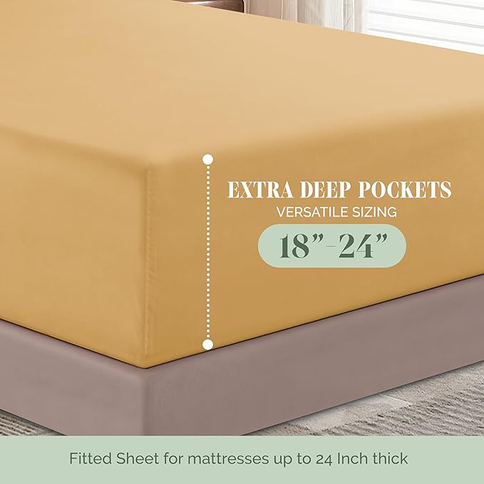 Elegant Comfort Luxurious 1500 Premium Hotel Quality Microfiber 4-Piece Sheet Set, 18-24 Inches Deep - Extra Deep Pocket Sheets - Ultra Soft 4PC Deep Pocket Sheets, Full, Camel-Gold