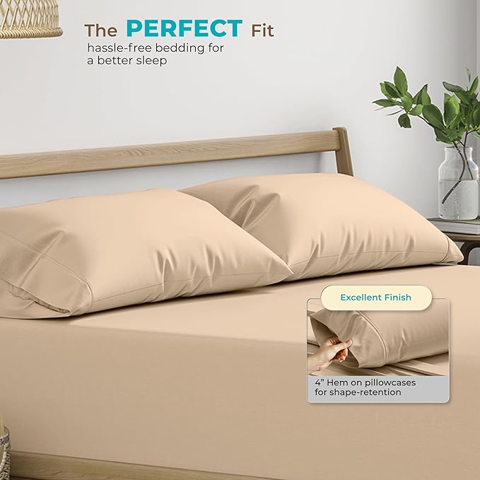 Thread Spread 100% Egyptian Cotton Queen Pillow Cases Set of 2 - Luxury 800 Series Euphoria Collection Queen Pillow Cases (Taupe), Soft Cooling Hotel Cotton Pillowcases, Fits Standard Pillows