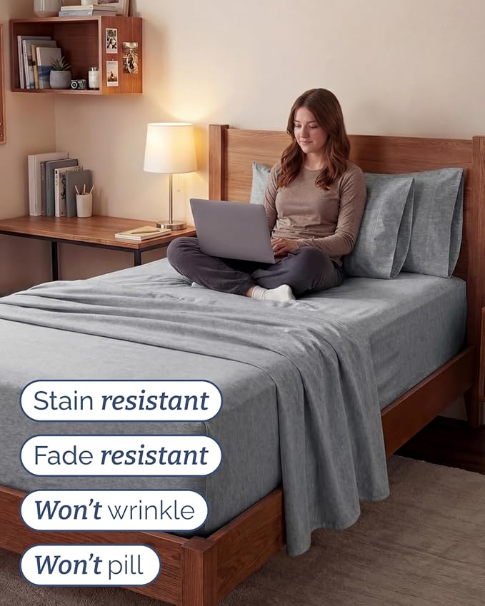 Extra Deep Twin XL Sheet Set - 4 Piece Breathable and Cooling Sheets - Hotel Luxury Bedding for Women, Men, Kids & Teens - Easy Secure Fit - Soft & Wrinkle Free - Extra Deep Pockets - Heathered Grey