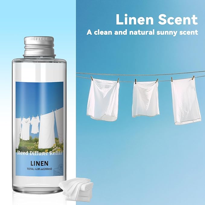 SCENTORINI Reed Diffuser Oil Refill, Linen Diffuser Oil 6.76 Fl Oz, Natural Scented Essential Oil Refill Long Lasting Home Fragrance for Room Spa Aromatherapy Bathroom Home Decor