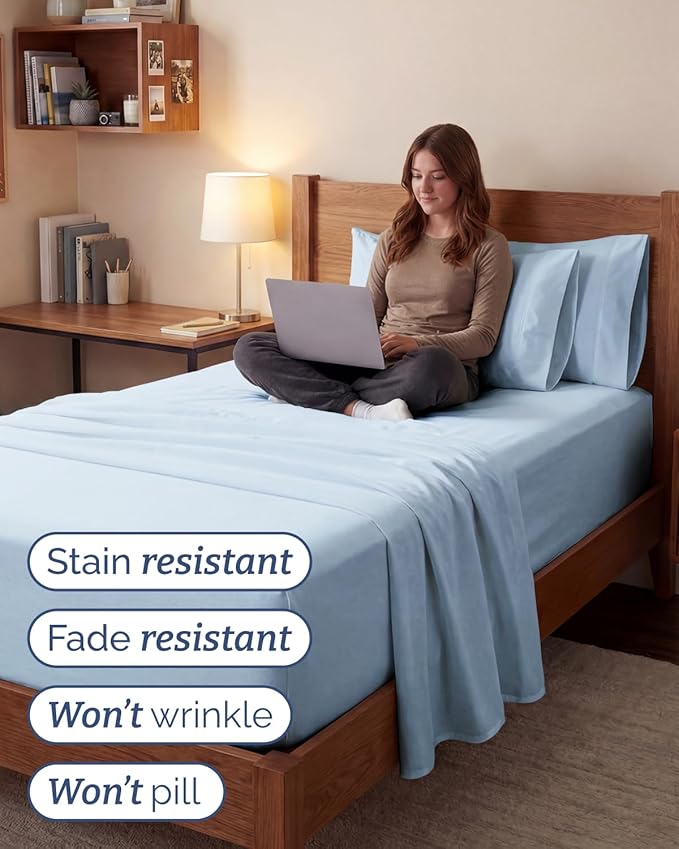 Extra Deep Twin XL Sheet Set - 4 Piece Breathable and Cooling Sheets - Hotel Luxury Bedding for Women, Men, Kids & Teens - Easy Secure Fit - Soft, Wrinkle Free & Comfy - Extra Deep Pockets - Sky Blue
