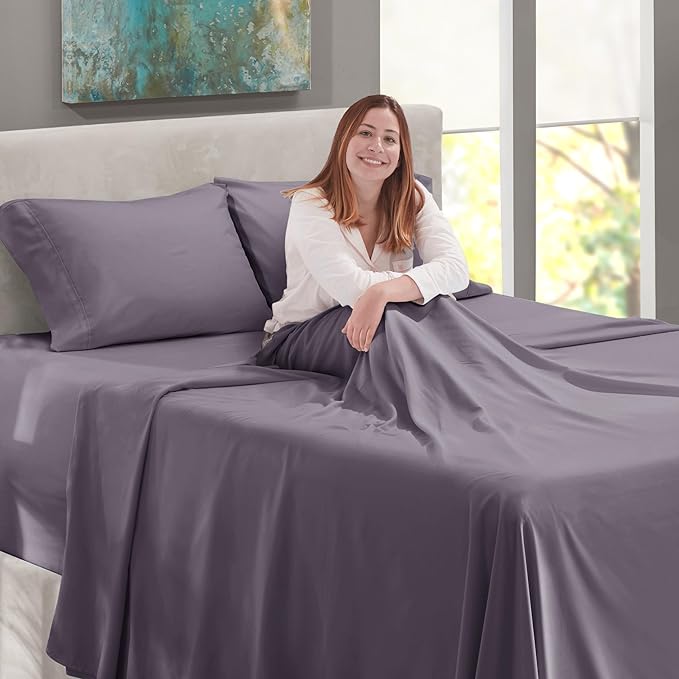 Nestl California King Size Sheet Set, 4 Piece Extra Deep Pocket (18-24 inches), Microfiber, Hotel Luxury, Soft, Breathable, Wrinkle-Free, Easy to Care, Grayish Purple